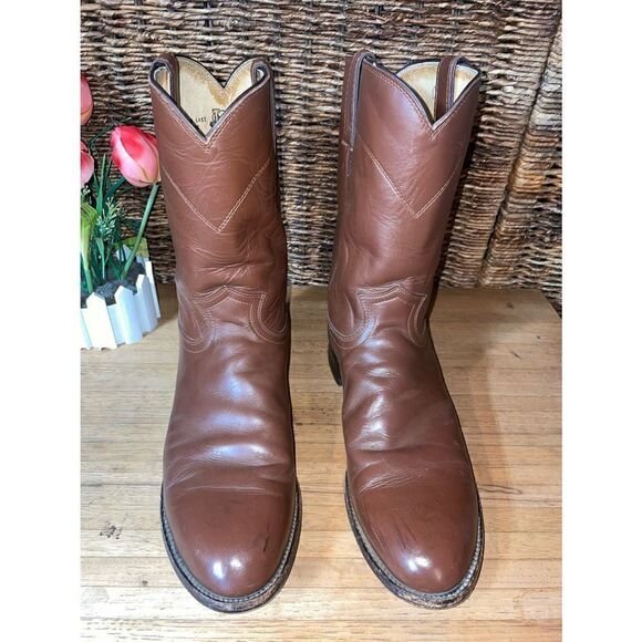 Roper Boots By Justin Classic Tan  Rancher/Cowboy Boot Size 11.5-RARE - Picture 3 of 16